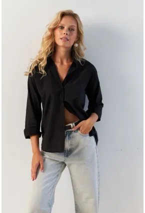 Kadın Siyah Basic Gömlek HNT02