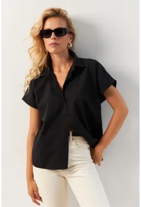 Kadın Siyah Basic Gömlek K982