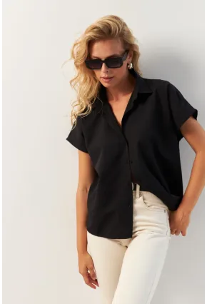 Kadın Siyah Basic Gömlek K982