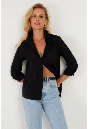 Kadın Siyah Basic Gömlek ZER411