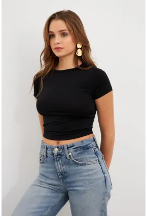 Kadın Siyah Basic Kısa Kollu Bluz UG2444