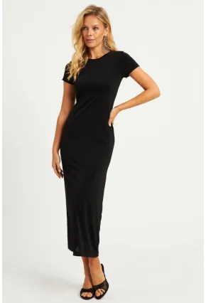 Kadın Siyah Basic Midi Elbise DMR261