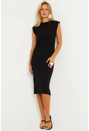 Kadın Siyah Basic Midi Elbise DMR279