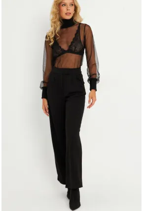 Kadın Siyah Beli Cırtlı Pantolon ELT3455
