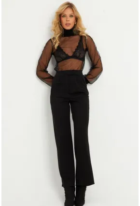 Kadın Siyah Beli Cırtlı Pantolon ELT3455