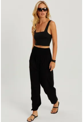 Kadın Siyah Beli Gipeli Şalvar Pantolon ÖM404