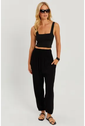 Kadın Siyah Beli Gipeli Şalvar Pantolon ÖM404