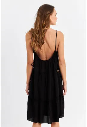 Kadın Siyah Beli İpli Midi Elbise PC22756