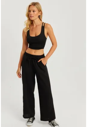 Kadın Siyah Beli Lastikli Bürümcük Pantolon ZER405