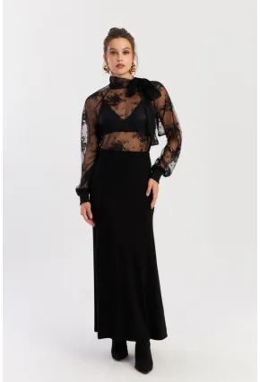 Kadın Siyah Beli Lastikli Evoze Maxi Etek EY2923