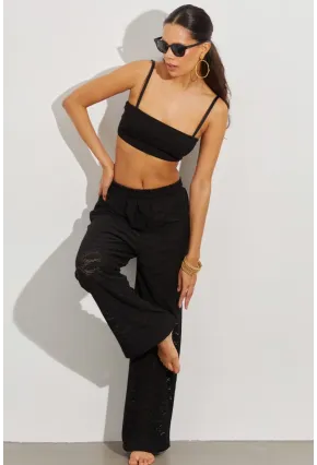 Kadın Siyah Beli Lastikli Yarım Astarlı Brode Pantolon TW80018
