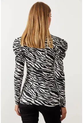 Kadın Siyah-Beyaz Balon Kol Zebra Desen Bluz EY1062