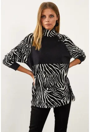 Kadın Siyah-Beyaz Bloklu Sweatshirt EY1084