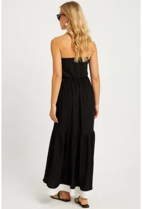 Kadın Siyah-Beyaz Bürümcük Volanlı Midi Elbise EY2836