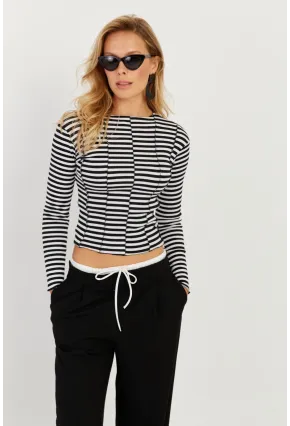 Kadın Siyah-Beyaz Çizgili Bluz CY335