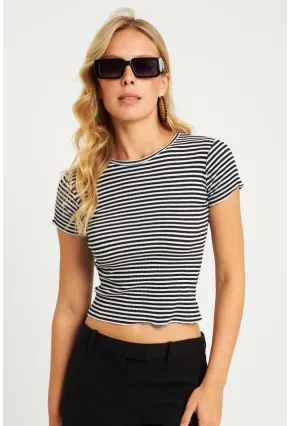 Kadın Siyah-Beyaz Çizgili Bluz XL2005