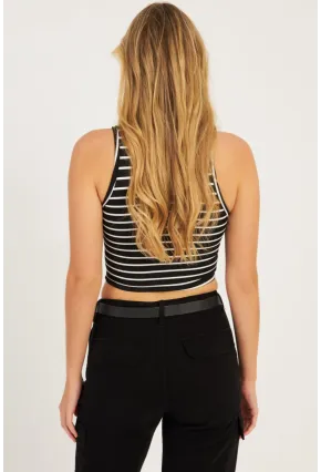 Kadın Siyah-Beyaz İkili Çizgili Crop Bluz CG346