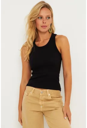 Kadın Siyah-Beyaz İkili Halter Yaka Fitilli Bluz MK12