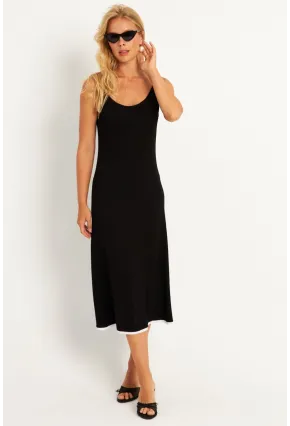 Kadın Siyah-Beyaz Kontrast Midi Elbise ST057