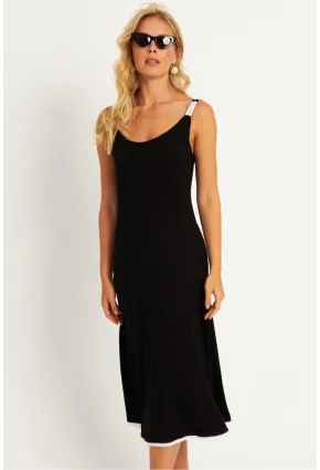 Kadın Siyah-Beyaz Kontrast Midi Elbise ST057