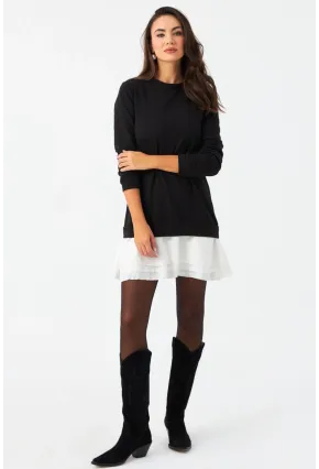 Kadın Siyah-Beyaz Leopar  Desenli Sweat Elbise B16