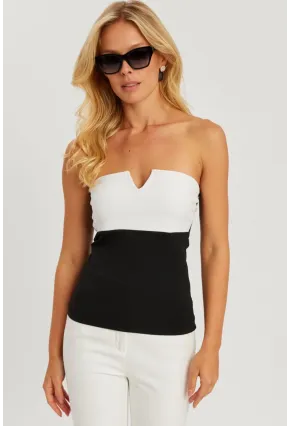 Kadın Siyah-Beyaz Straplez Bluz EY2793