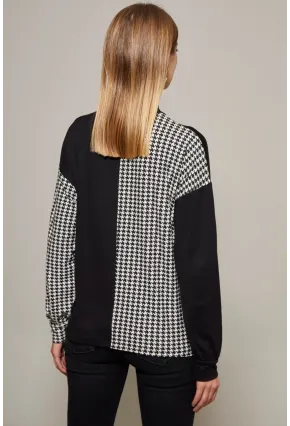 Kadın Siyah-Beyaz Yarım Balıkçı Kazayağı Desen Bluz Yİ2037