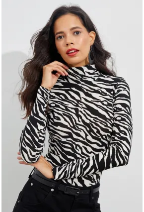 Kadın Siyah-Beyaz Zebra Desenli Balıkçı Bluz EY1524