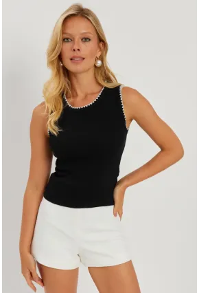 Kadın Siyah Biyeli Kaşkorse Bluz AYD318