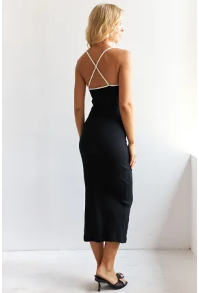 Kadın Siyah Biyeli Kaşkorse Midi Elbise XL2024