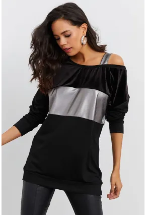 Kadın Siyah Bloklu Bluz ST819