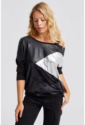 Kadın Siyah Bloklu Bluz ST825