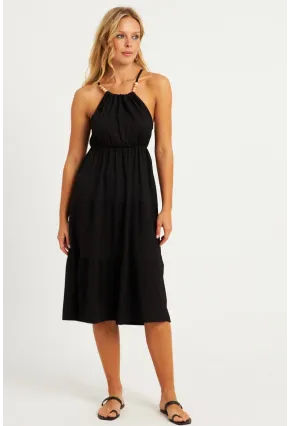 Kadın Siyah Boncuk Detaylı Bürümcük Midi Elbise HO52