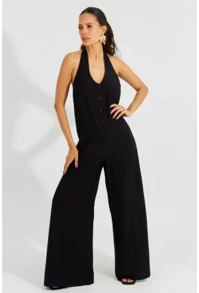 Kadın Siyah Boyundan Bağlamalı Gipeli Salaş Tulum BK1660