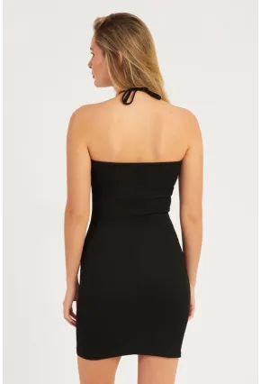 Kadın Siyah Boyundan Bağlamalı Mini Elbise CG344