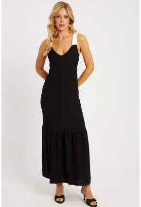 Kadın Siyah Bürümcük Kontrast Midi Elbise EY2829