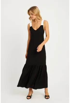 Kadın Siyah Bürümcük Kontrast Midi Elbise EY2829