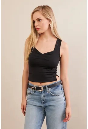 Kadın Siyah Büzgülü Bluz FLU325