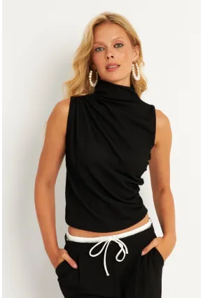 Kadın Siyah Büzğülü Bluz HC1452