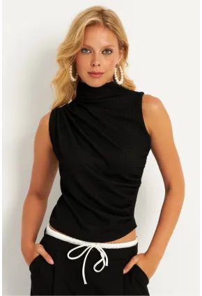 Kadın Siyah Büzğülü Bluz HC1452