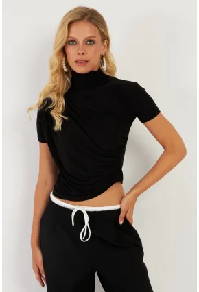 Kadın Siyah Büzgülü Bluz LPP1287