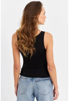 Kadın Siyah Büzgülü Bluz RLO117