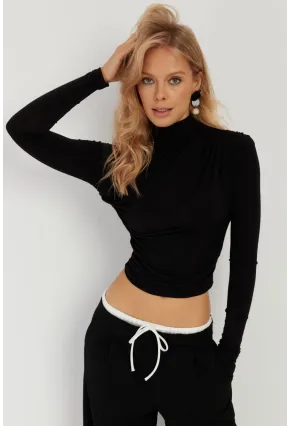 Kadın Siyah Büzgülü Kısa Bluz MEN2023-90