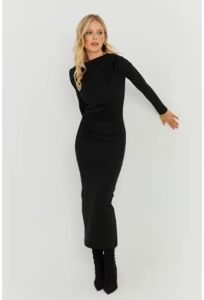 Kadın Siyah Büzgülü Midi Elbise MKED5000