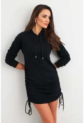 Kadın Siyah Büzgülü Sweat Elbise XC8101