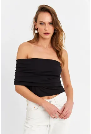 Kadın Siyah Çapraz Crop Bluz B4074
