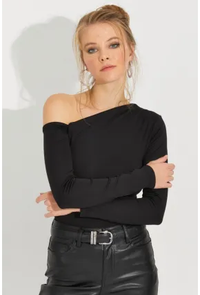 Kadın Siyah Çapraz Yaka Bluz EY2597