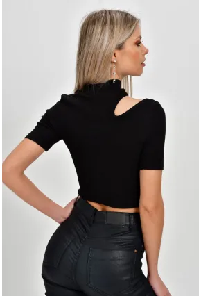 Kadın Siyah Çapraz Yaka Kaşkorse Kısa Bluz B74