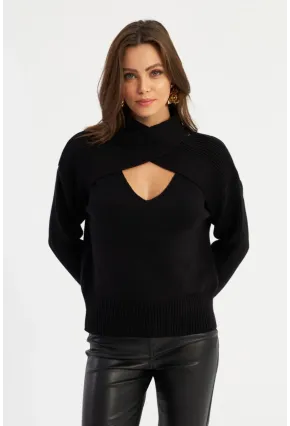 Kadın Siyah Çapraz Yaka Kazak AYD384