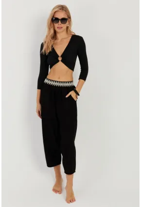 Kadın Siyah Cepli Şalvar Pantolon ÖM1203